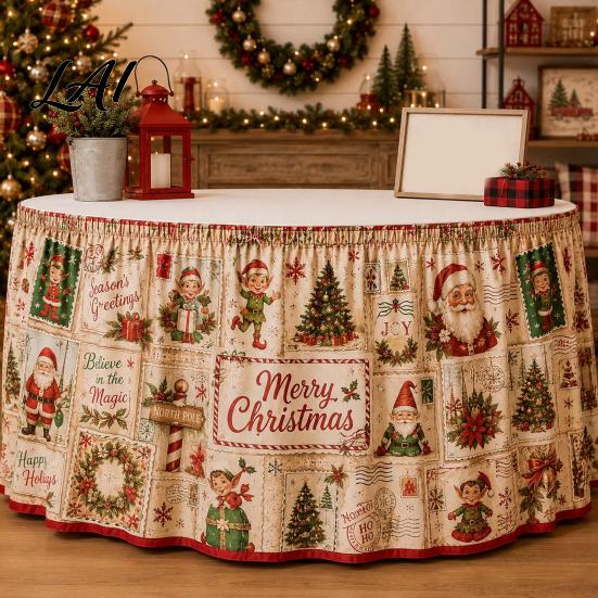 Wrinkle Free Table Cloth for Celebration Christmas Skirt 70.9×29.5 Inch Apron with Santa Gnome Reindeer Buffalo Reusable Cover Dining Plaid