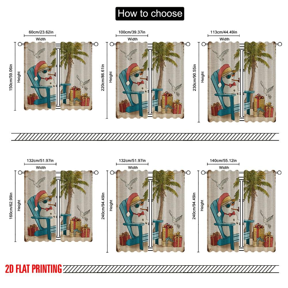2 Stück, 2D-Flachdruck Druckvorhänge Strandstuhl Schneemann 100% Polyester (ohne Stange) Festlicher Gebrauch für Schlafzimmer, Wohnzimmer,