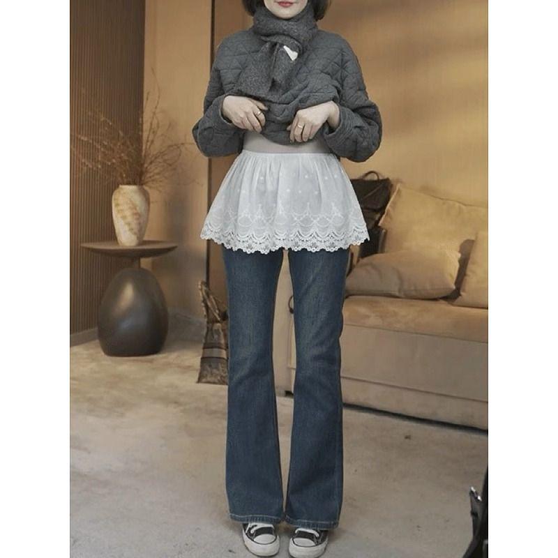 Women's Anti-Light Hoodie & Skirt Set: Autumn/Winter Lace-Trimmed Layered Look with Sweater & Pants for Subtle Coverage.
