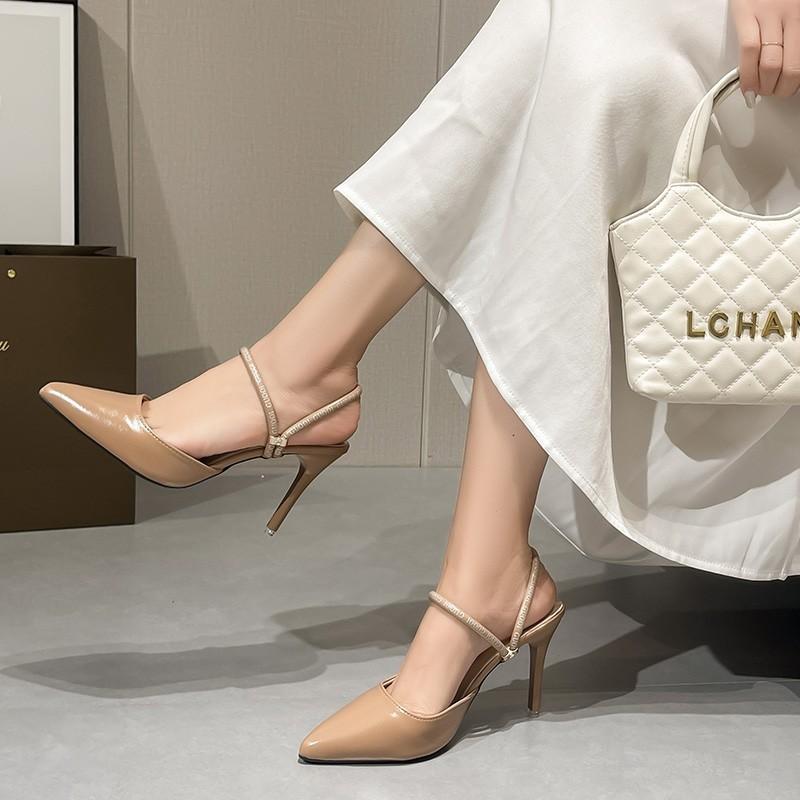 2025 new bag head sandals stiletto high heels pointed single shoes fashion with skirt Roman cool slippers work shoes