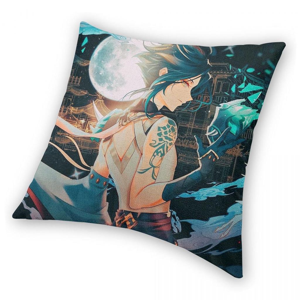 Xiao Genshin Impact Square Pillowcase Polyester Linen Velvet Printed Zip Decorative Sofa Seater Cushion Cover 18"