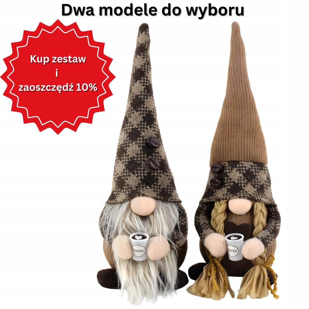 Krasnal skrzat świąteczny z kubkiem kawy gnom ozdoba świąteczna styl boho