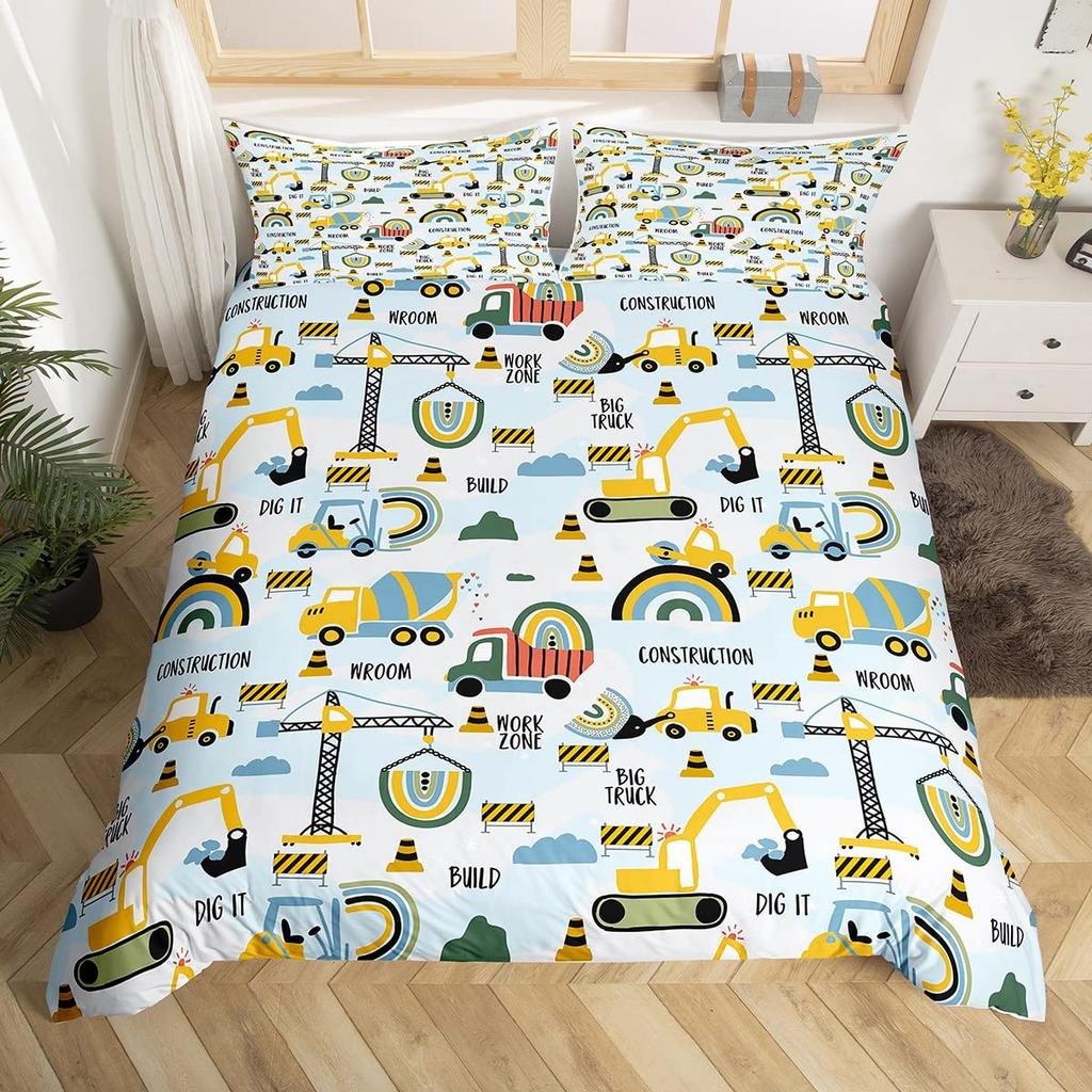 Kawaii Rainbow Duvet Cover Cartoon Iridescent Print Bedding Set For Girls Kids Room Twin,Cute Stars Clouds Decor Comforter Cover