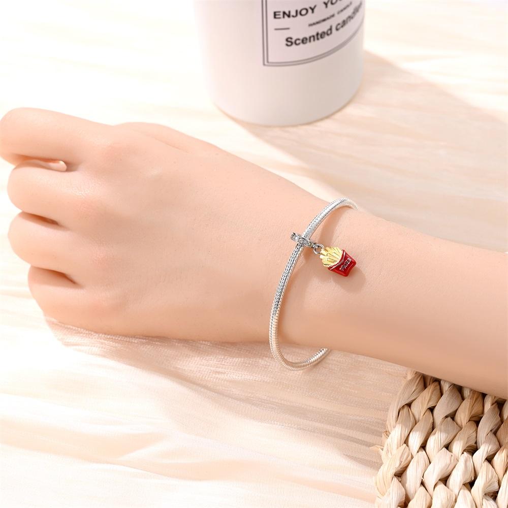 Delicious Food Copper Pizza Cake Bread Burger Donut French Fries Ice Cream Fit Diy Bracelet Necklace Handmade Gifts