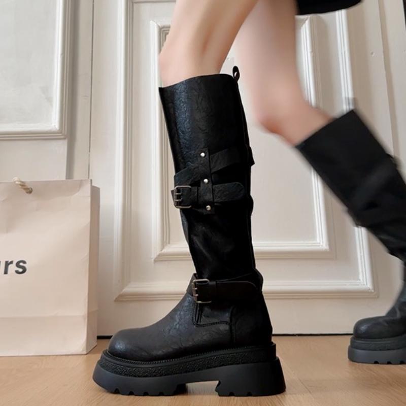 Designer Women Knee High Chelsea Boots Chunky Platform Goth Fad Heeled Shoes 2025 Winter New Casual Woman Mid Heels Long