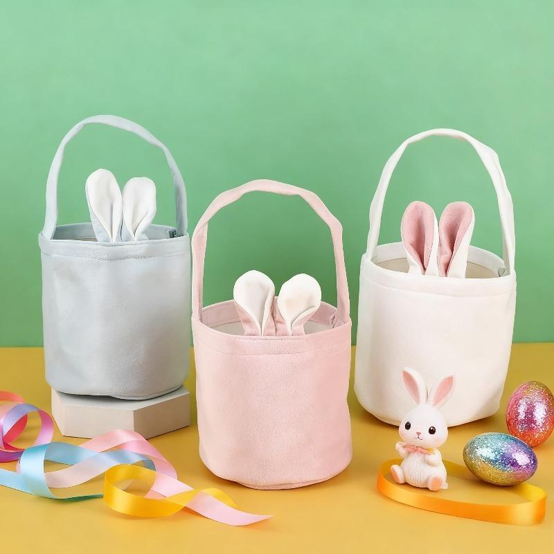 1-20PCS Easter Bunny Tote Bag with Bunny Ears ReusableCanvas Party Gift Basket Egg BoxCandy Bag for Easter Gifts and Decorations