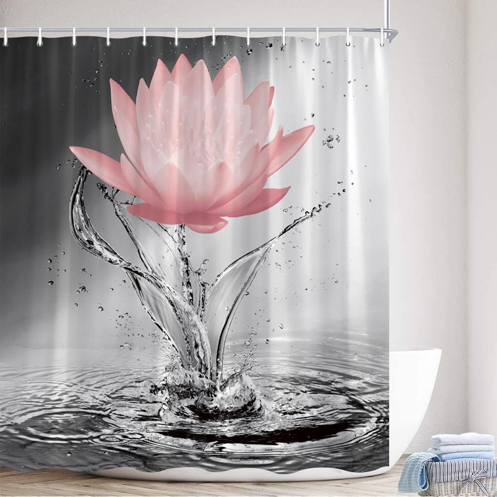 

Zen Lotus Shower Curtain Water Buddha Meditation Black Stone Drops Butterfly Black White Bathroom Decor Polyester Bath Curtain W60H190(CM)-1 Pcs