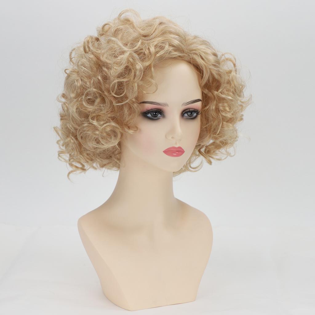 Light Golden Wig with Bangs Natural Blonde Hair for Women Short curly Synthetic Fluffy Wigs Daily Party Cosplay Heat Resistant Fibre