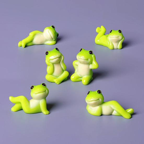 6Pcs Cartoon Frog Figurine Sitting Lying Frog Resin Statue Sculpture Home Office Desktop Car Dashboard Miniature Animal Decoration