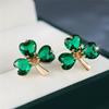 Small Green Zircon Love Hear Stone Tree Leaf Stud Earrings For Women Gold Color Wedding Jewelry Bridal Engagement Gifts