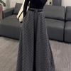 Plus Size Grey Polka Dot Retro Long Skirt - Korean Style, Autumn Collection