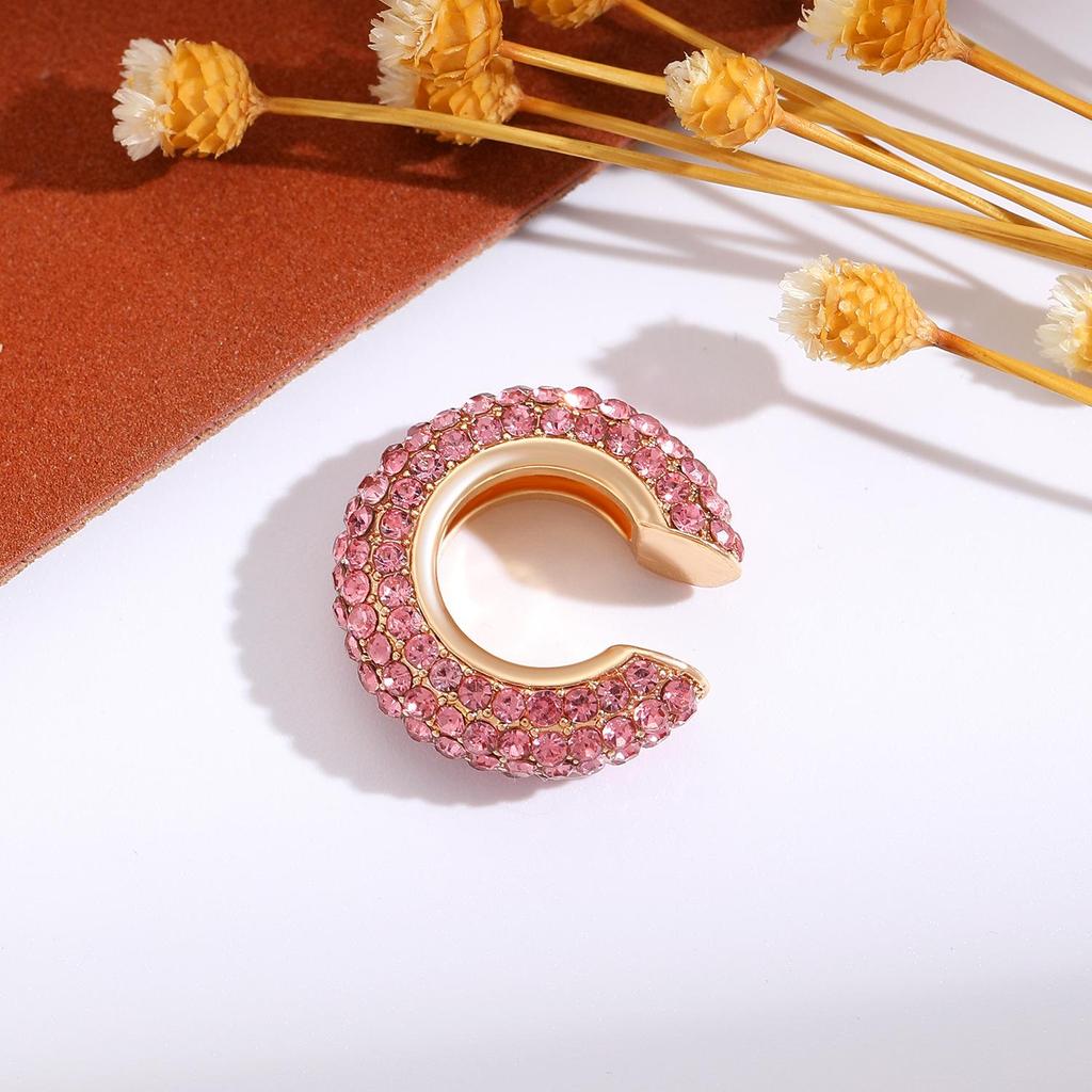 Retro Fashion C-Shaped Bling Ear Clips with Colored Diamonds - Trendy No-Pierce Earrings
