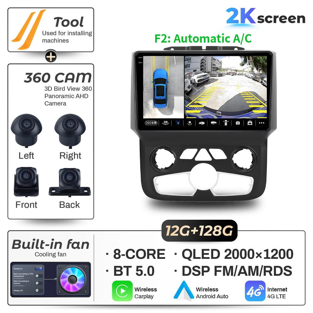 9"  Car Radio For Dodge RAM 1500 2500 2013-2019 Android 16 Wireless BT Carplay Multimedia Navigation Touch 2K QLED Screen