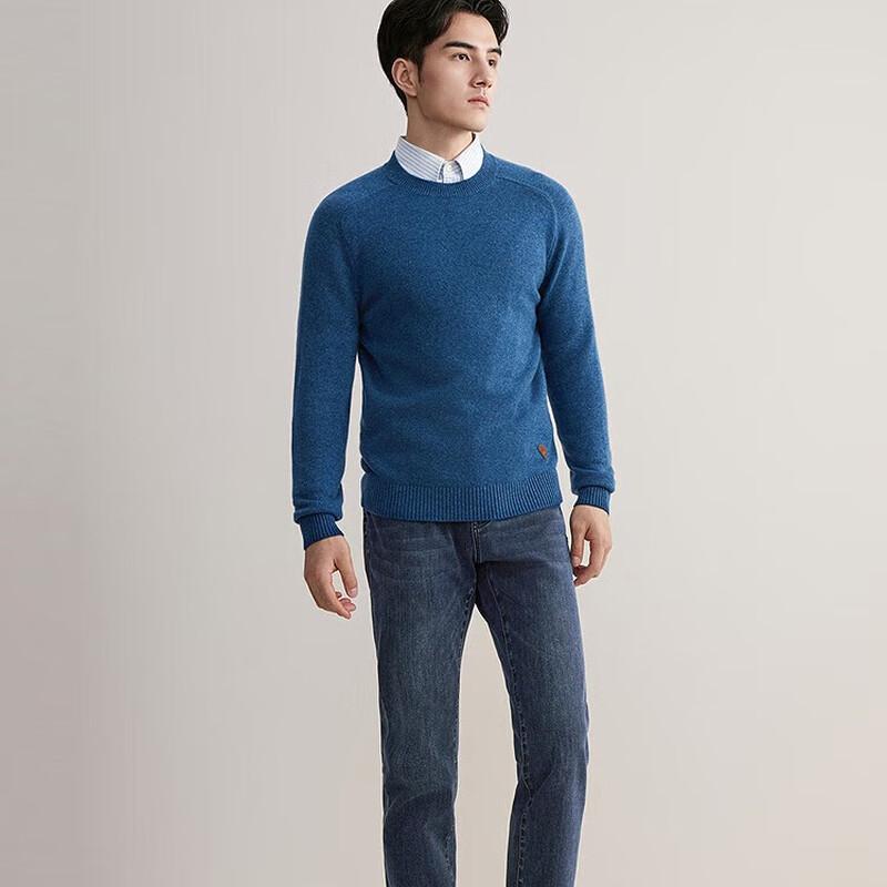 YOUNGOR Men s Blue Saddle Shoulder Wool Cashmere Sweater XL 110cm