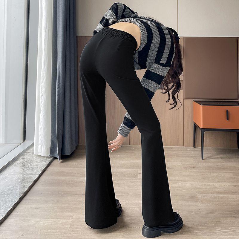 Small Flare-bottom Pants for Women's Spring New Black High-waisted Slim and Stretchy Casual Suit Pants