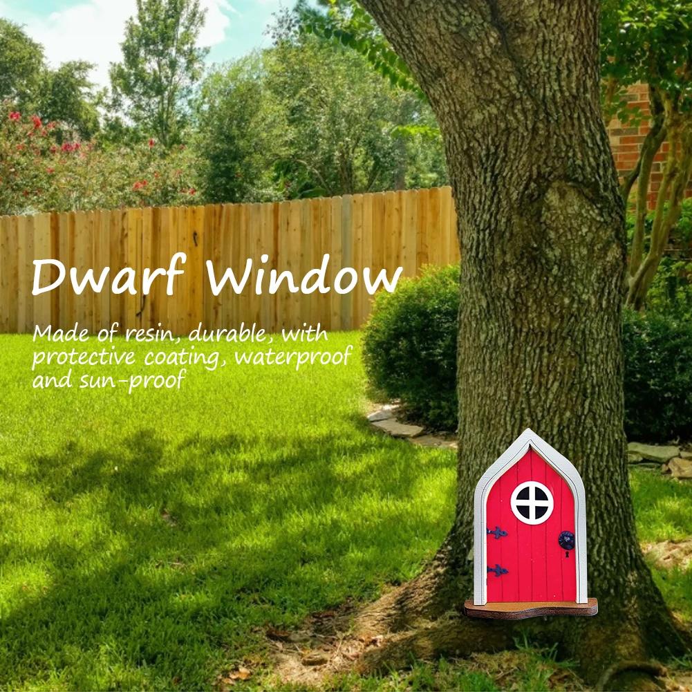 Wood Miniature Fairy Dwarf Window Door Gnome Art Courtyard Garden Statues Decor Art Sculpture Decoration Accessories