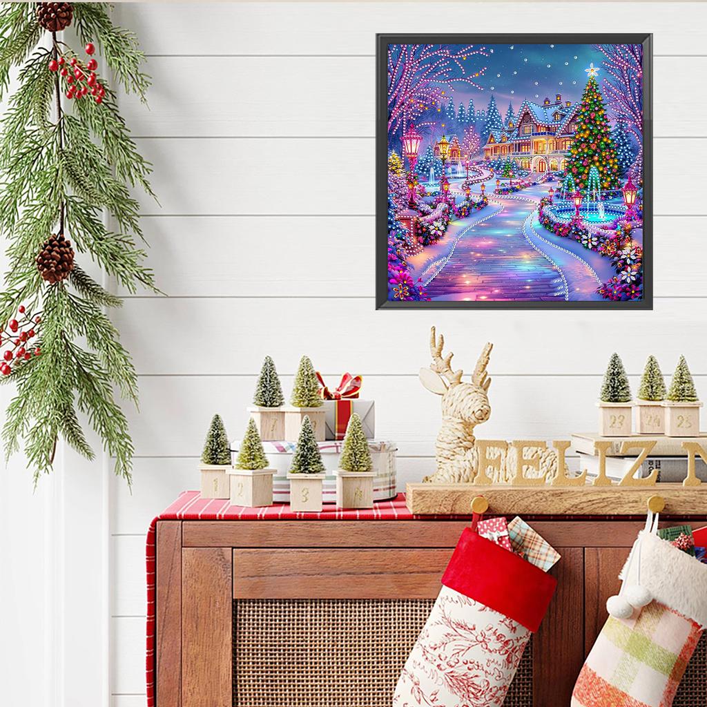Christmas House Diamond Dots Gem Art for Home Office Wall Decor Special Shape Partial Drill Dimond Art Paintings 11.81x11.81in