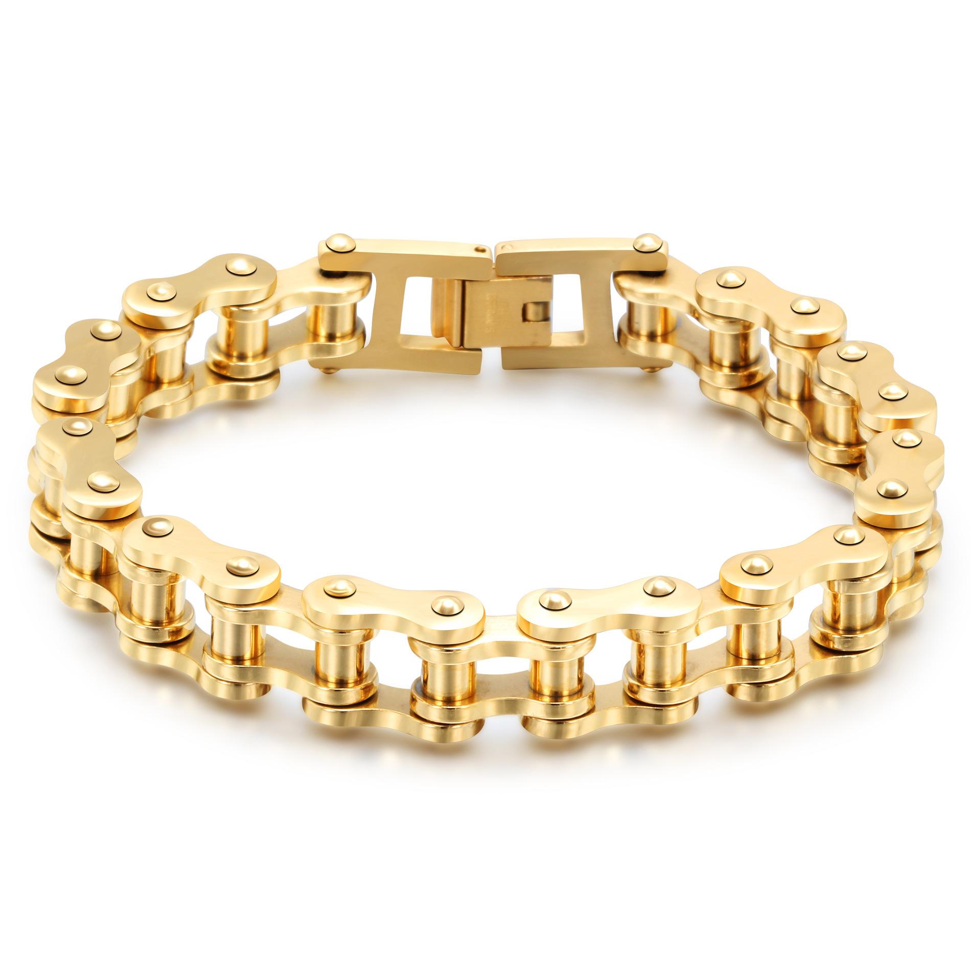 Велосипедный браслет Модный мужской хип-хоп Титановая сталь Индивидуальный мужской мотоциклетный браслет золотой