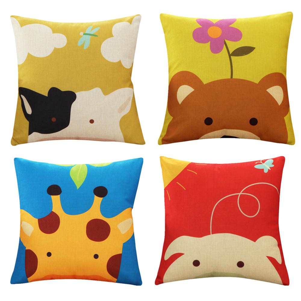 45x45cm Cartoon Animal Printed Cushion Cover Home Living Room Sofa Pillow Case Children Bedroom Decoration