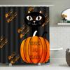 Halloween-Themed Black Cat Pumpkin Shower Curtain Set For Bathroom Decor Orange, White, Yellow Accents (No Additional Descriptio