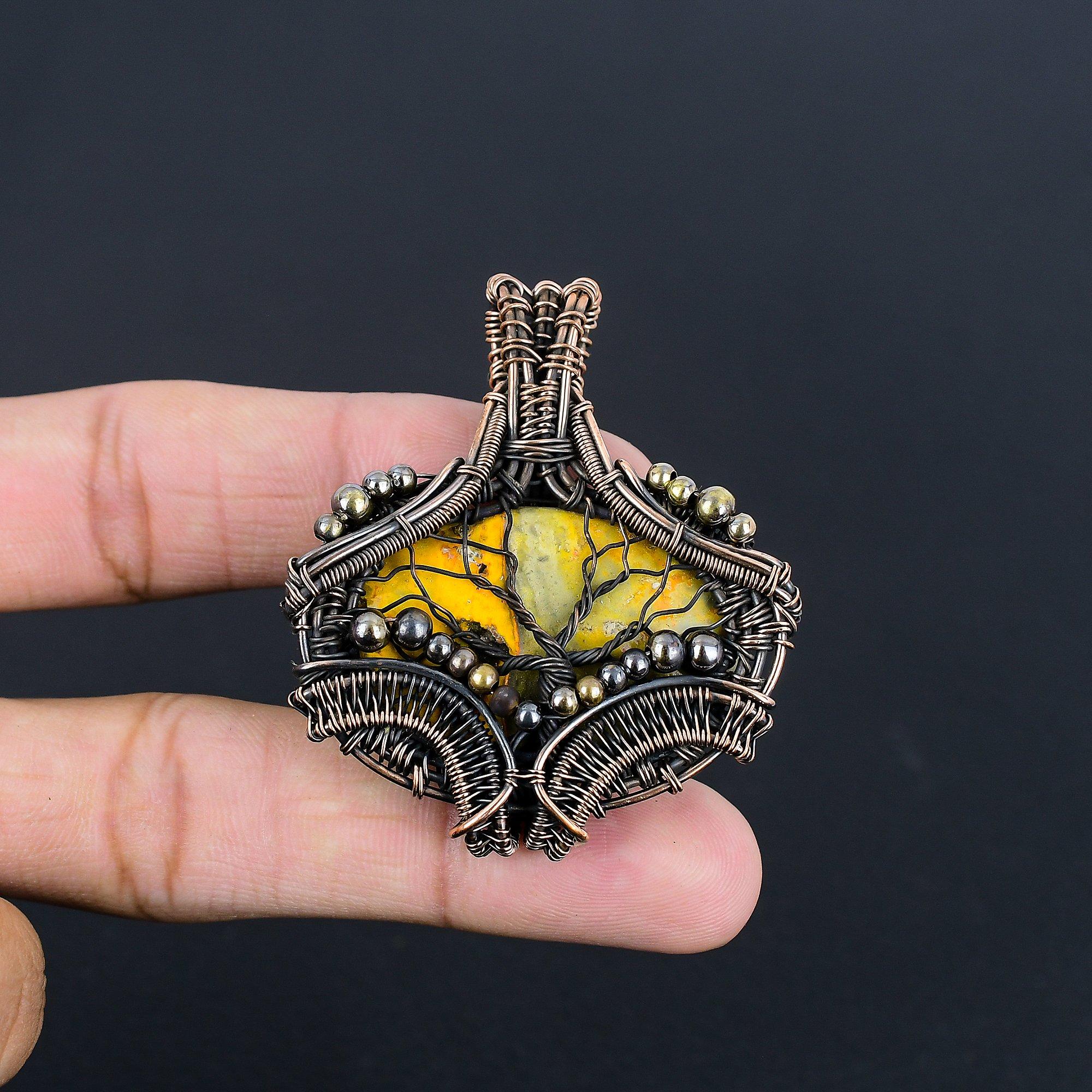 

Bumble Bee Jasper Jewelry, 999 Copper Wire Wrapped Gemstone Pendant, Handmade Pendant, For Memorial Day 2.55 Inches