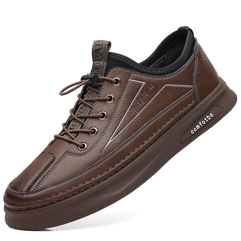 2025 Autumn New Breathable Leather Beanie Shoes Men's Casual Leather Shoes Elastic Shoes