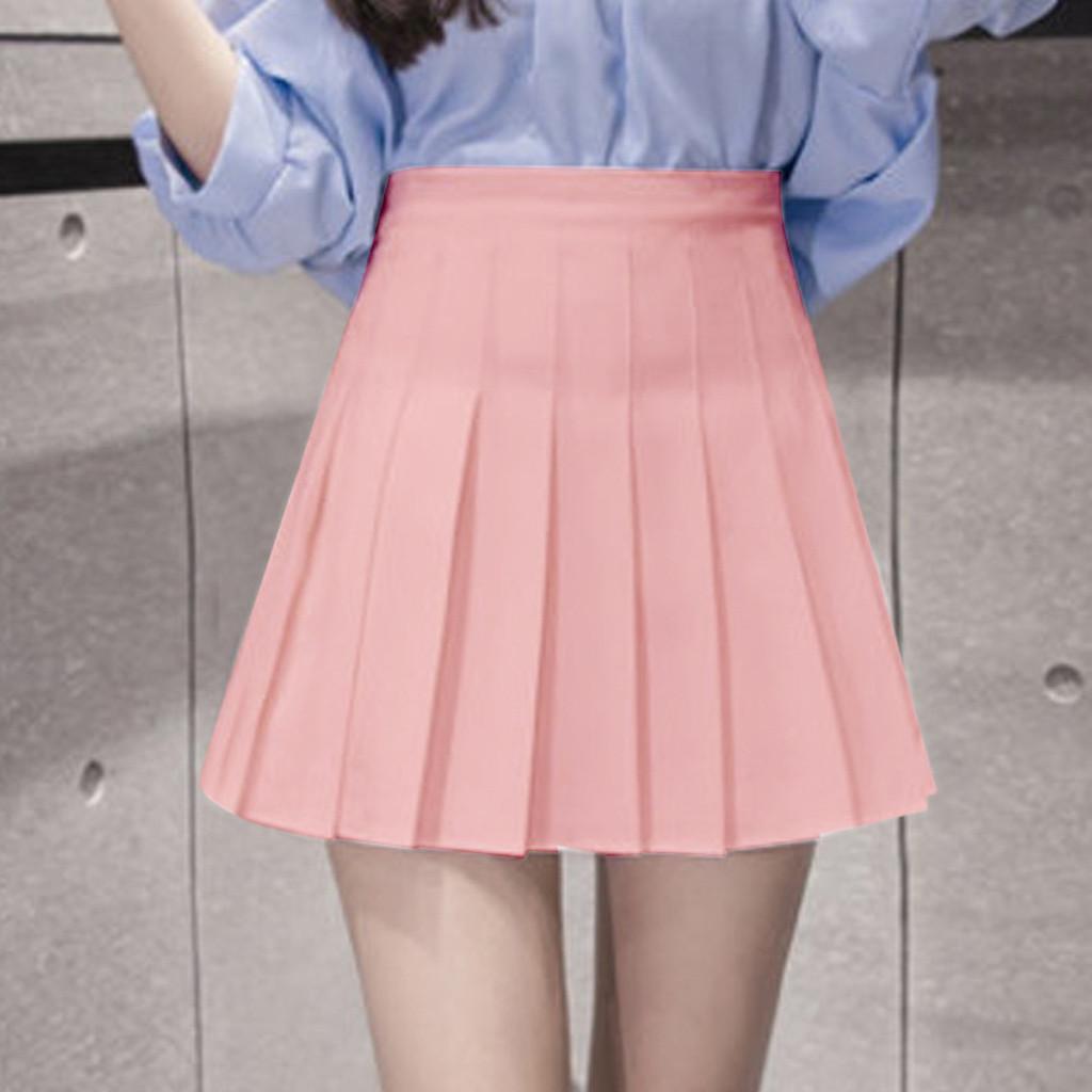 (SU)Fashion Women High Waist Pleated Casual Solid A-Line Slim Short Fit Mini Skirts