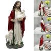 Jesuses Christ Statue with Lamb Hand Painted Good Shepherds Figurine Statue Modern Christian Home Decors Religious Gift