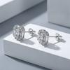 S925 Sterling Silver Platinum Plated Luxury Moissanite Stud Earrings with Square Halo Round Brilliant Cut for Women