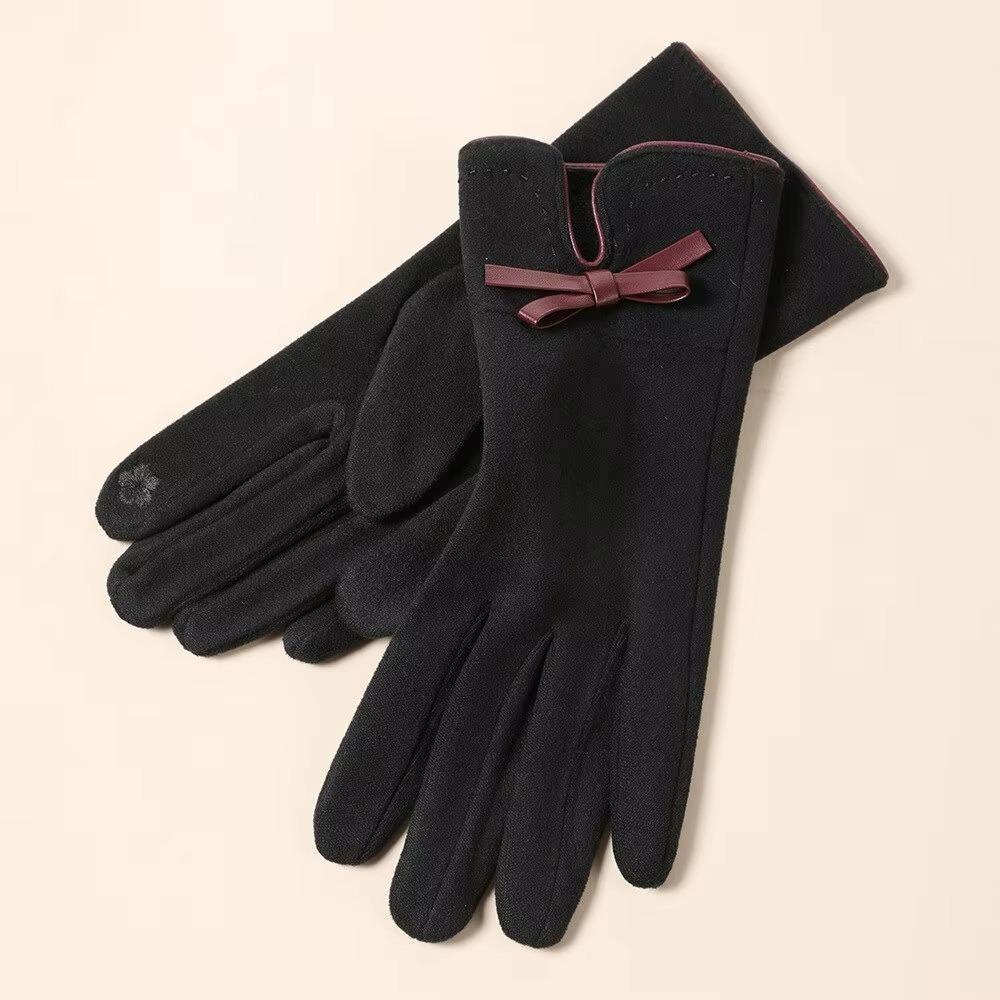 Bow Decoration Full Finger Mittens Fleece Winter Gloves Warm Women Gloves  Women