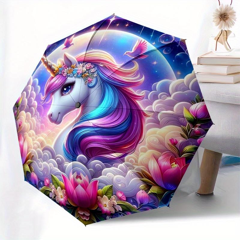 Einhorn Fantasy Thema 8 Rippen Hand-Automatik-Regenschirm, Kompaktes und Tragbares Design, Ein Perfektes Geschenk für Geburtstag, Weihnachten oder Geschäft