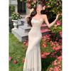 Girls Casual Seaside Lace Suspender Dress Women's Summer May Day Travel Beautiful Fishtail Dress Long Dress