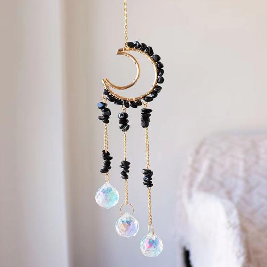 Crystals Suncatcher, Hanging Moon Sun Catcher with Glass Prisms for Windows, Healing Crystal Decor for Home, Gift for Christmas Birthday Valentine