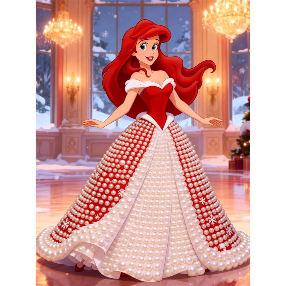 

Disney Little Mermaid Princess Ariel with Pearl Canvas Decorative Set 5D Artificial Pearl Jigsaw Puzzle Embroidered Home Decor Handmade Gift 35x45cm