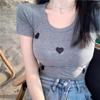 2024 Summer High-Waist Knitted Embroidery Slim Fit Short T-Shirt for Women
