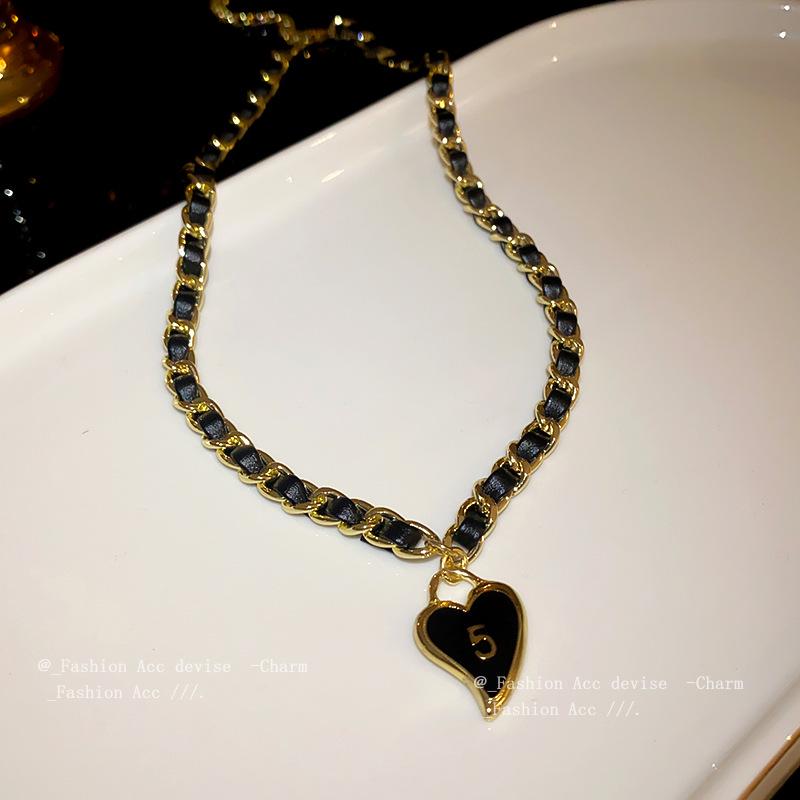 Number Heart Leather Wrap Necklace - 2023 Autumn/Winter Clavicle Chain, Sweet Cool Style Jewelry