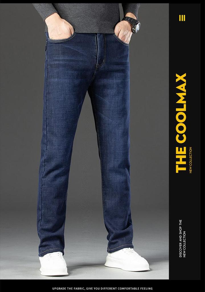 Men's Plus Size Warm Velvet-Lined Denim Pants - Loose, Straight, Winter Casual Wear