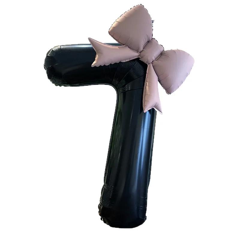 2pcs 40inch Black Bowknot Number Foil Balloons Photo Props Wedding Birthday Party Decorations Anniversary Decoration Number 0123