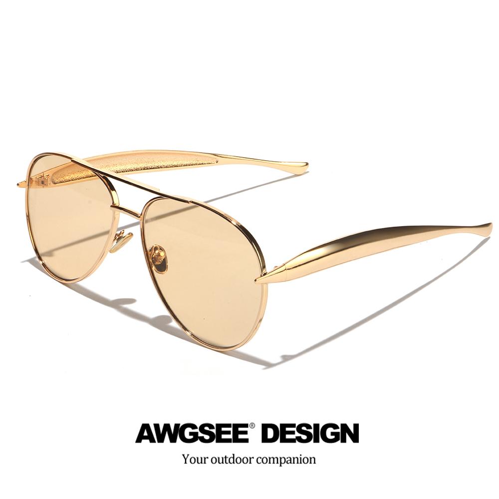 Attractive Glasses Women's Golden Oversized Aviator Glasses For – Vintage Frame With Champagne Lenses, Sexy Streamlined Arms, Retro Chic Style