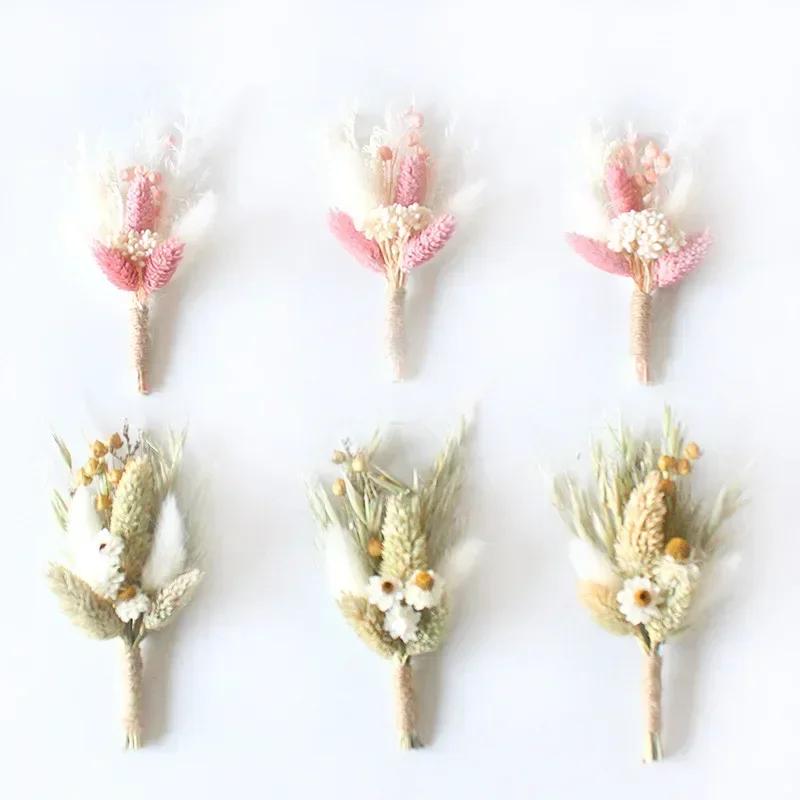 6PCS Mini Bouquet Bride and Bridesmaid Wedding Corsage Gift Box Decorated with Dried Flowers and Eternal Flowers As A Hand Gift