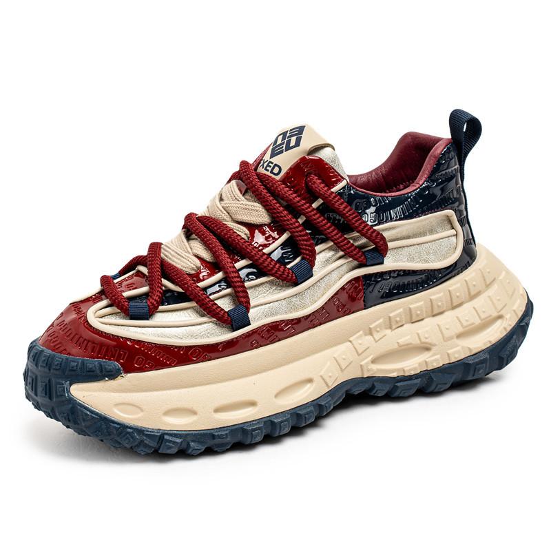 Spring and Autumn Leather Surface Heightening Sports Casual Shoes New Men's Adolescent Personality Thick-soled Lace-up Dad Trendy Shoes Men