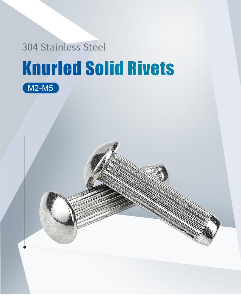 NINDEJIN 20-100pcs Round Head Solid Rivets Knurled Shanks M1.6 M2 M2.5 M3 M3.5 M4 M5 M6 304 Stainless Steel Round Head Rivet