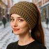 Solid Color Ponytail Beanie Hat Headwear Women's Hat Warm Knitted Hat  Winter