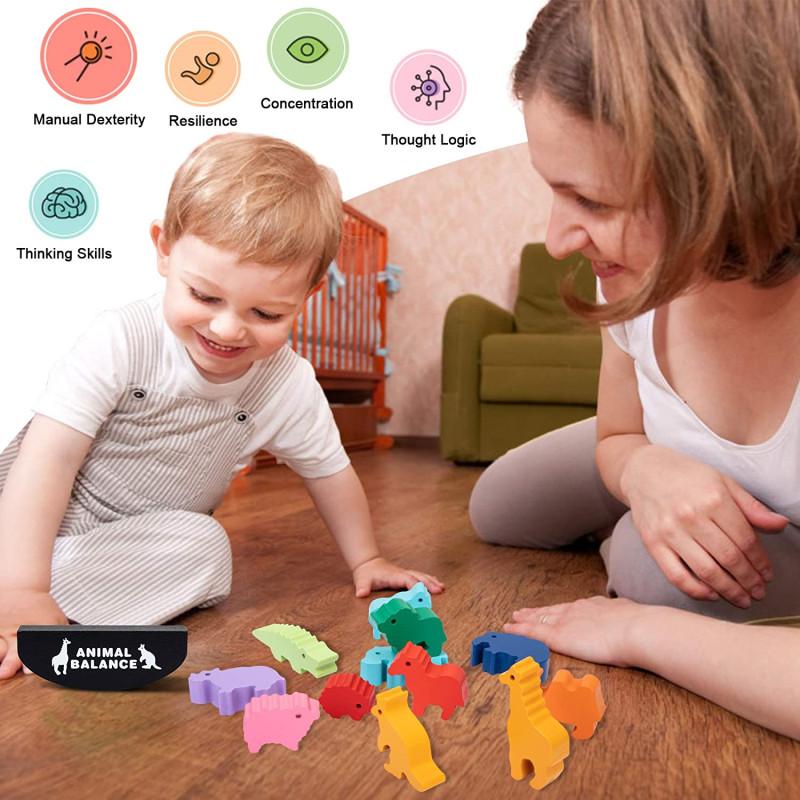 Neue Kinder Montessori Holz Tier Balance Blöcke Brettspiele Spielzeug Dinosaurier Pädagogisches Stapeln Hoher Baustein Holzspielzeug