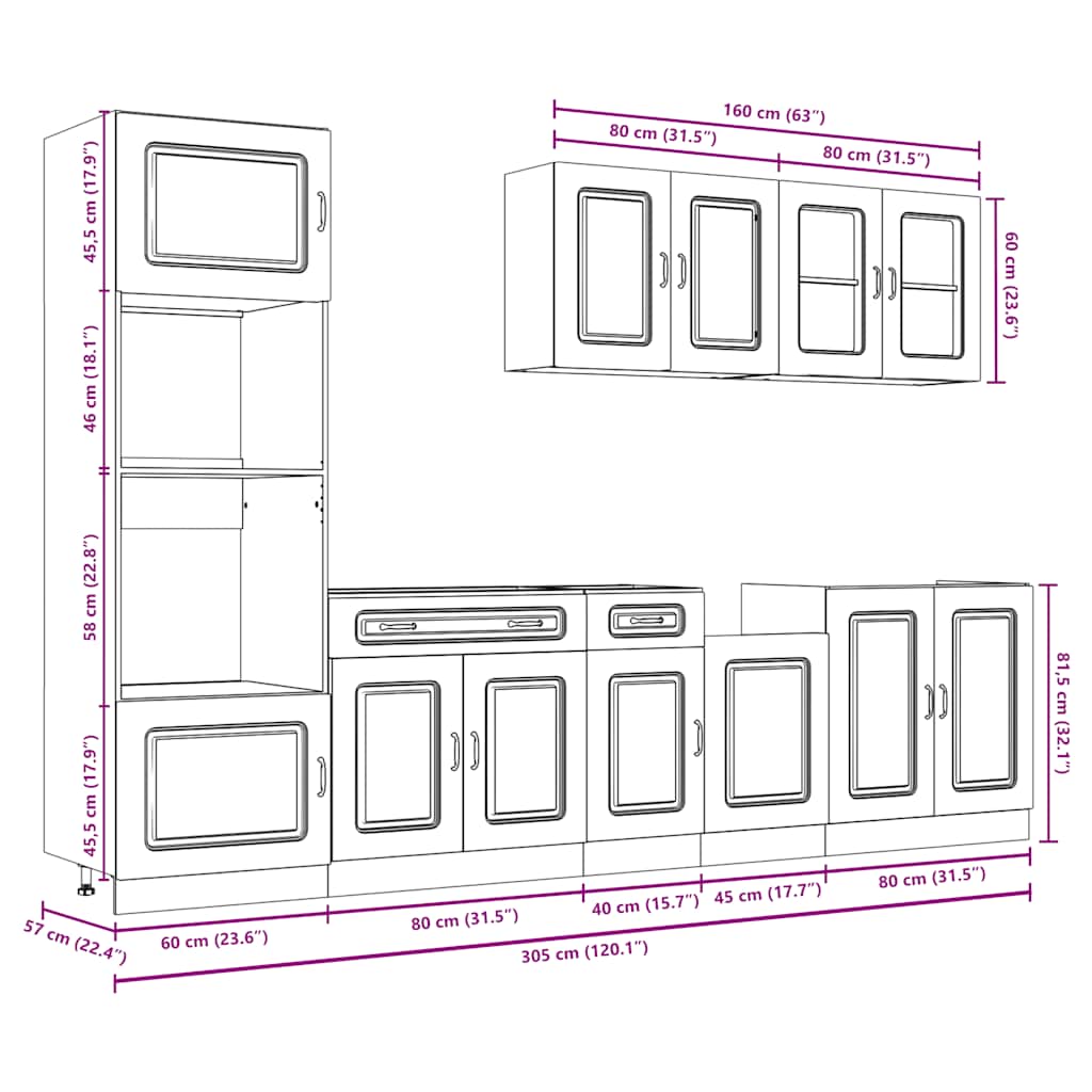 7 Piece Kitchen Cabinet Set Kalmar Grey Sonoma Particleboard