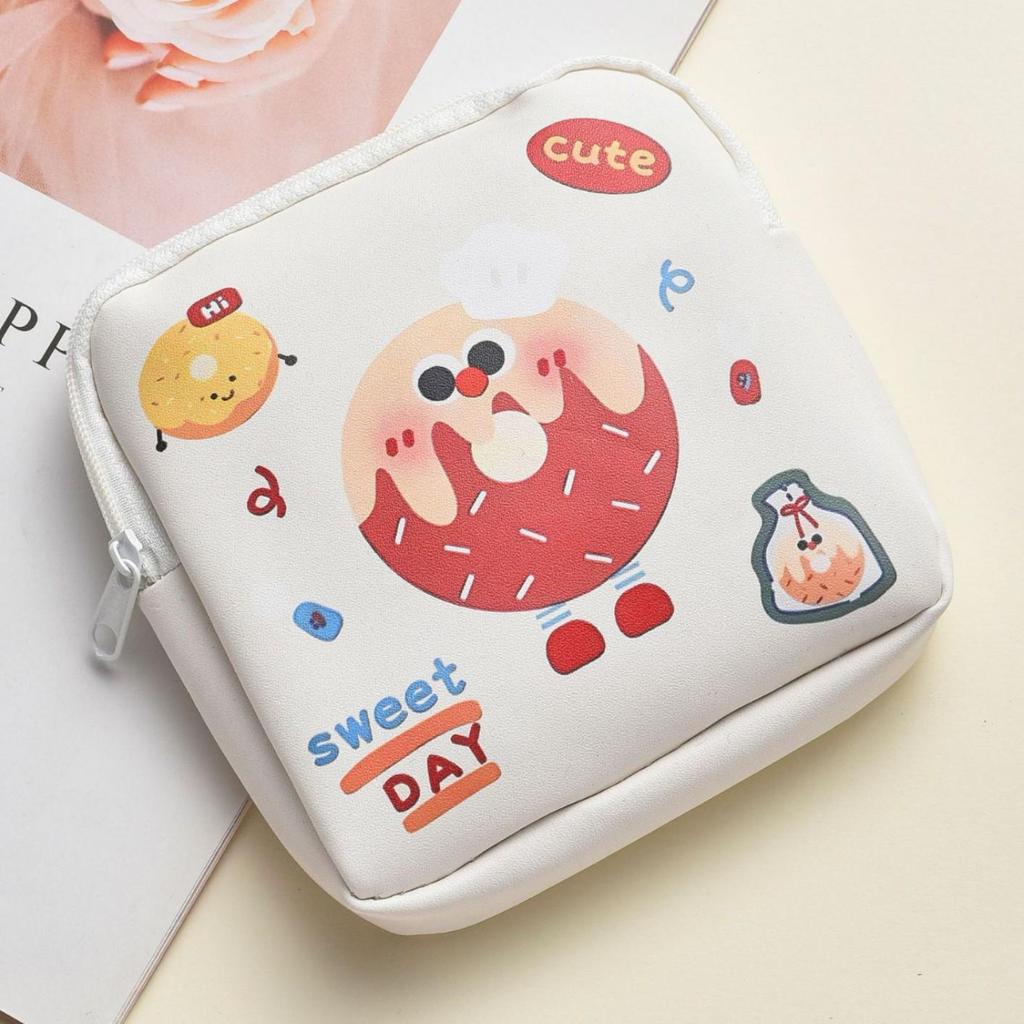 Cute Cartoon Menstrual Bag: Large Capacity, Waterproof PU Storage & Makeup Pouch