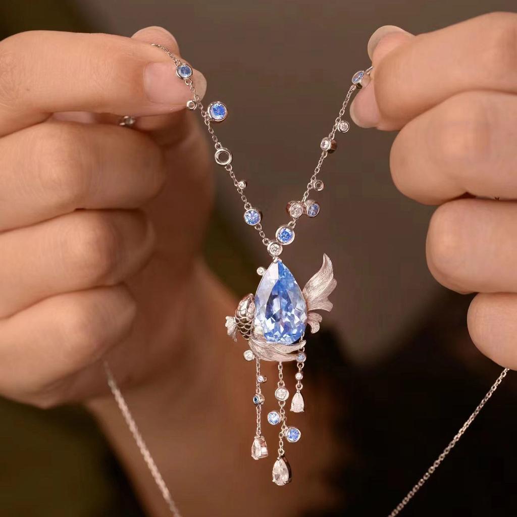 Incarnated As A Fish Koi Fringed Pendant Temperament Necklace Guochao Neck Chain Light Luxury High-End Guochao Collarbone Chain