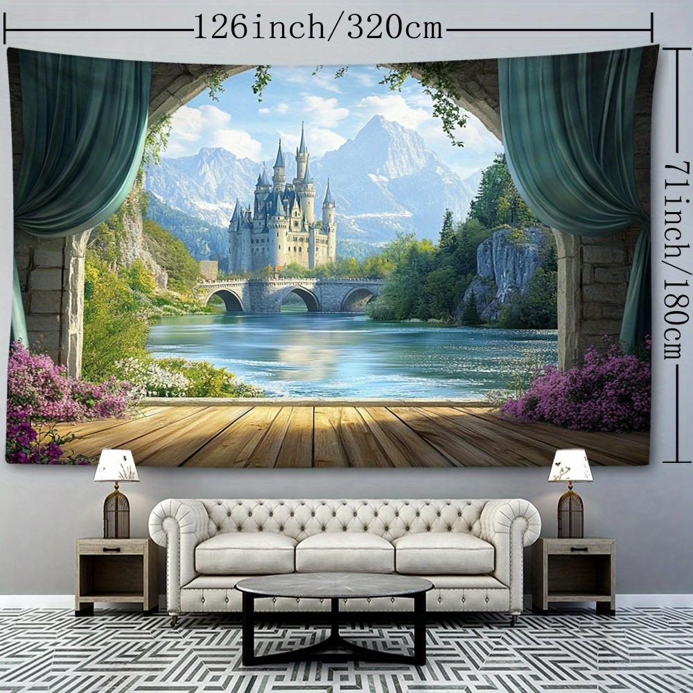 1pc Fantasy Castle Landscape Print Tapestry, European Fairy Tale Style Bohemian Home Decor for Living Room or Bedroom, Holiday Gift with Free Installa