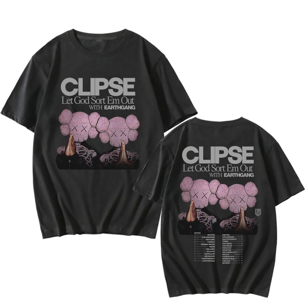 Trendy discount Clipse Laat God Ze Uitzoeken Tour 2025 T-shirt Zomer Korte Mouw Katoenen T-shirts voor Heren Los Unisex Streetwear Hip Hop Heren T-shirt L