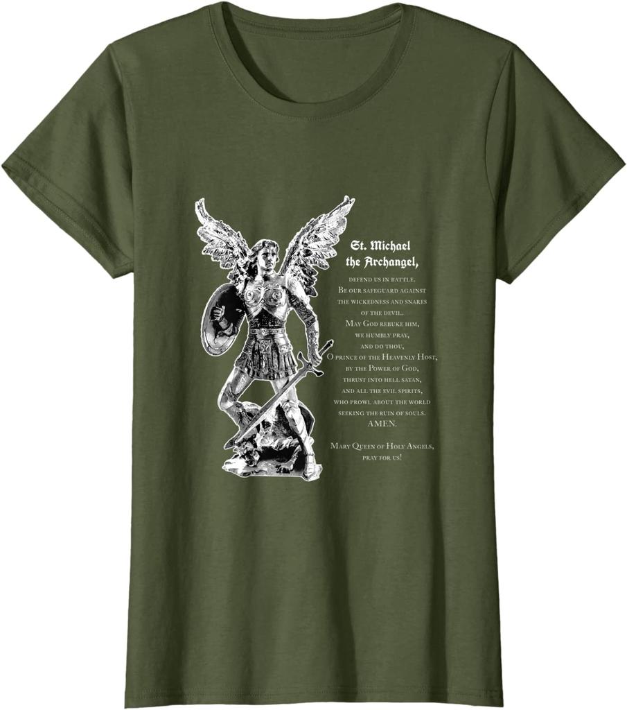 Gebet zum Erzengel Michael Herren T-Shirt Kurzarm Lässig 100% Baumwolle Rundhals Sommer T-Shirt